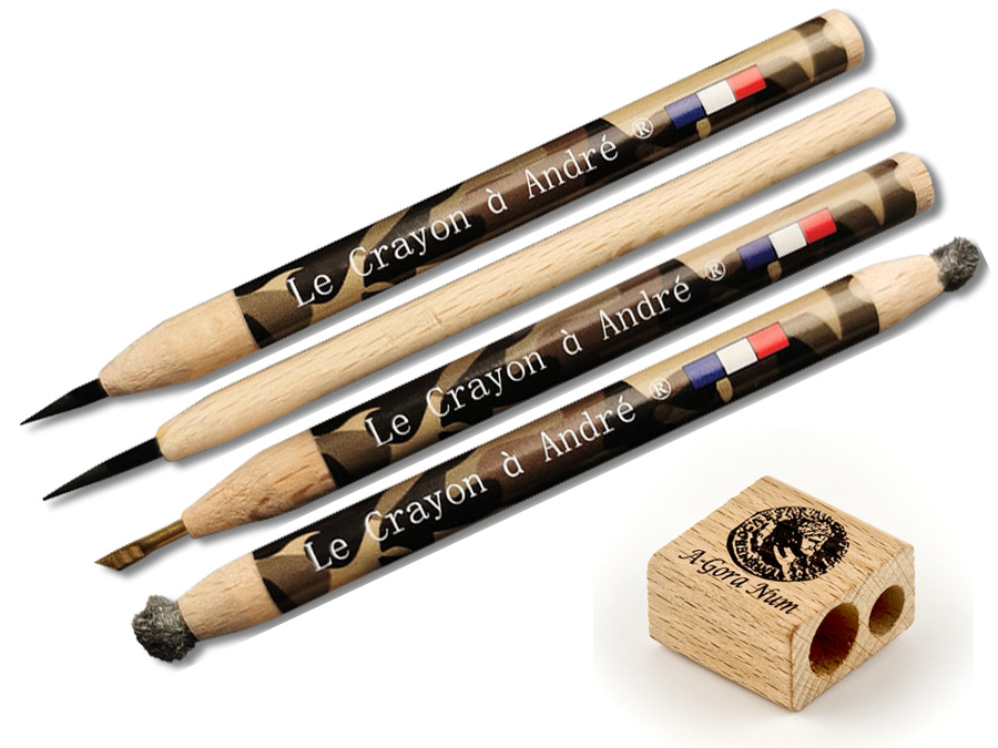 Le Crayon a Andre / A-Gora Num zestaw 4 ołówków do czyszczenia monet, guzików, klamer, znalezisk