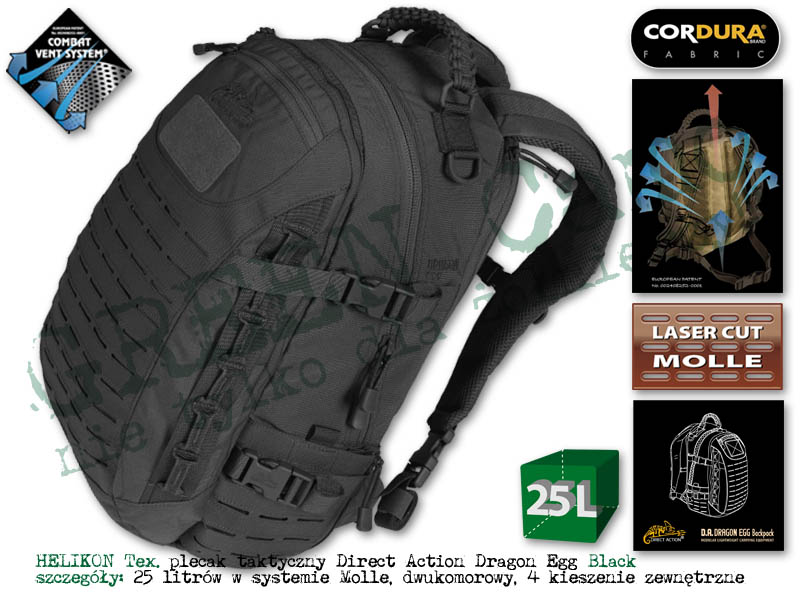 DIRECT ACTION plecak Dragon Egg® Mk2 - Cordura® - Black Czarny 25l.