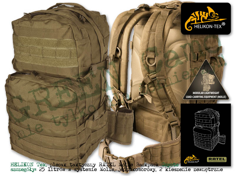 HELIKON Tex. plecak taktyczny RATEL 25l. Molle Backpack Coyote