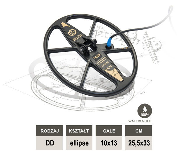 MARS MD sonda / cewka Tiger 10"x13" do Fisher F70, F75, F75 Ltd.