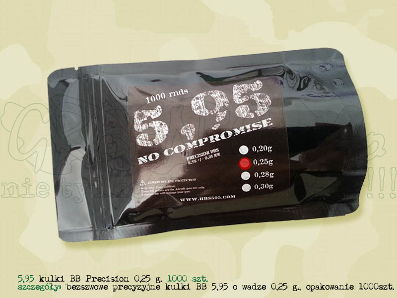 5,95 precyzyjne bezszwowe kulki BB Precision 0,25g 1000 szt.