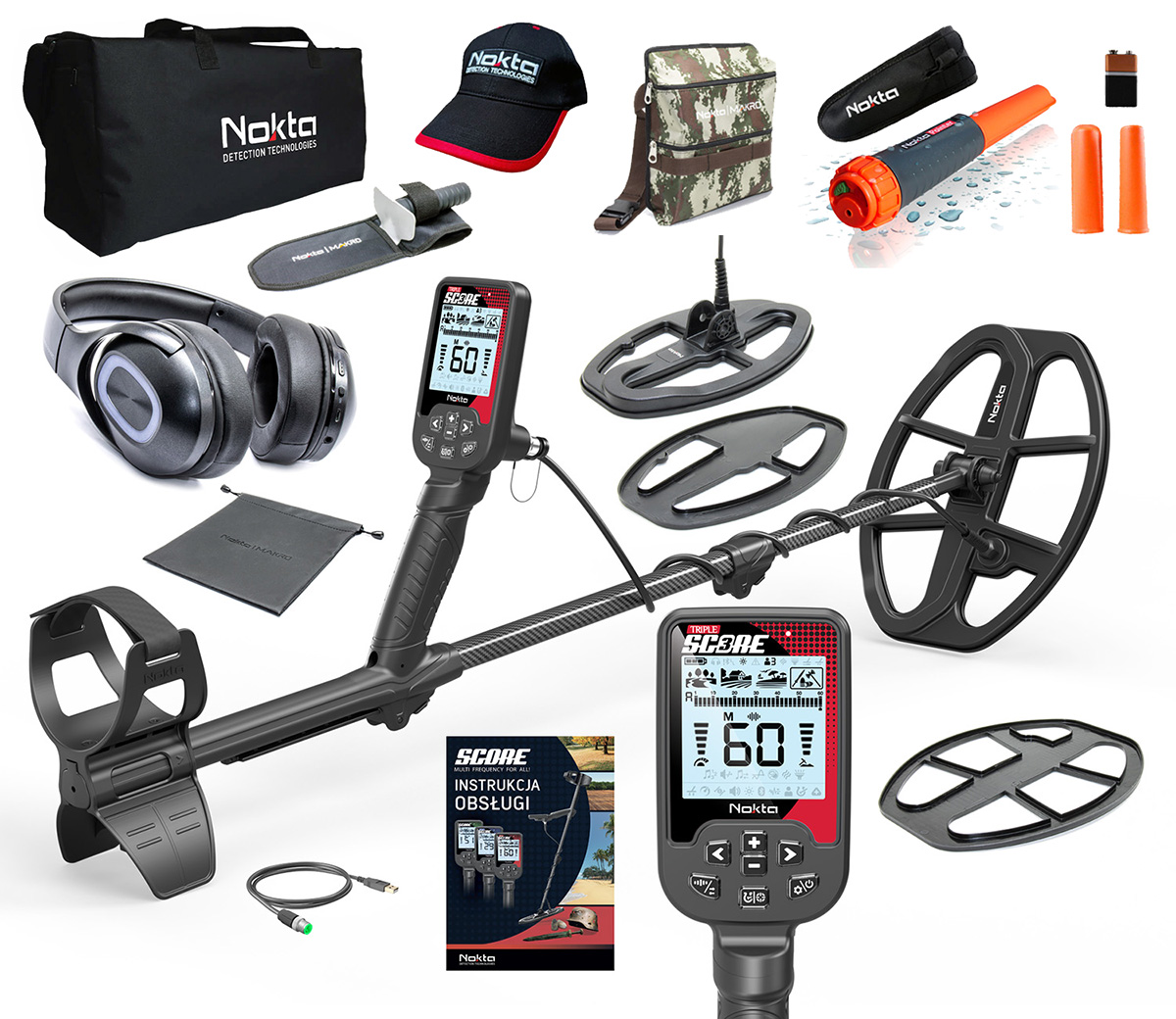 NOKTA Triple SCORE 3 SC30 12" + SC24 9"DD wodoszczelny detektor, wykrywacz metali z wieloczęstotliwością BW'25
