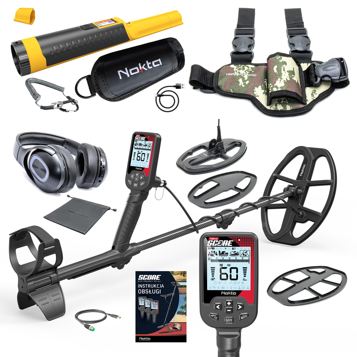 NOKTA Triple SCORE 3 SC30 12" + SC24 9"DD + pinpointer AccuPOINT wodoszczelny detektor, wykrywacz metali z wieloczęstotliwością