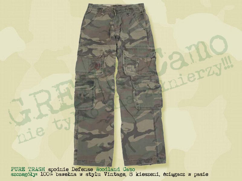 PURE TRASH spodnie Defense Vintage Woodland Camo