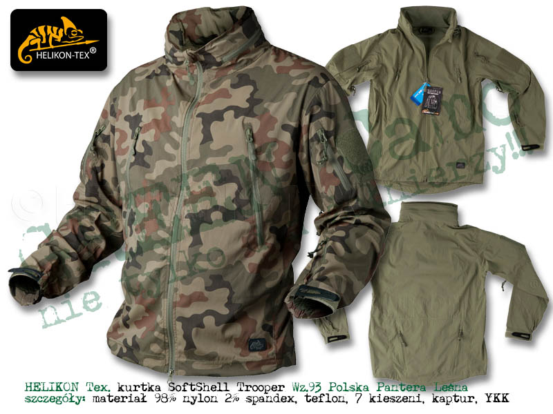 HELIKON Tex. kurtka TROOPER - Soft Shell - Pantera leśna PL Woodland Wz.93